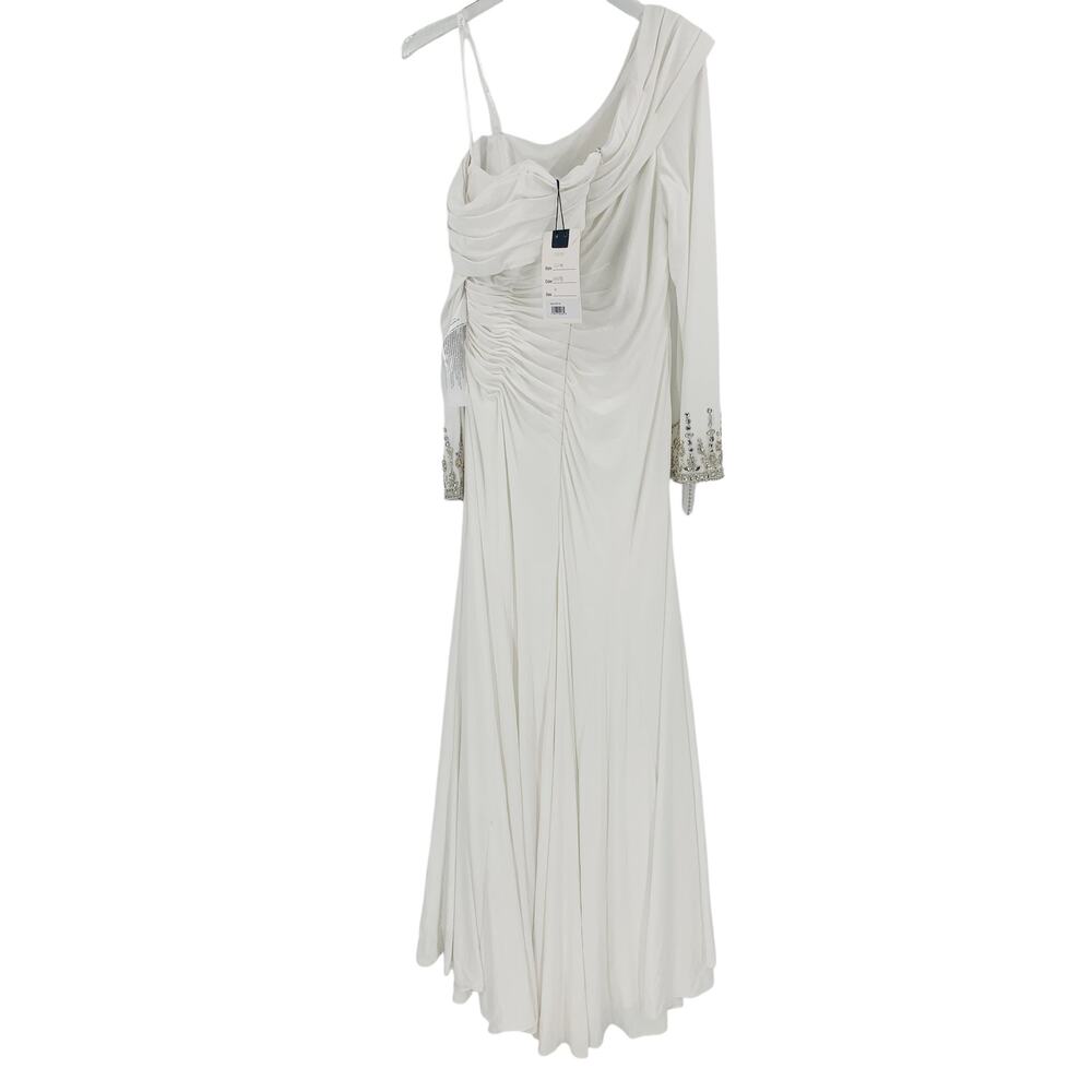 MAC DUGGAL Dress Size 10 Evening Gown White Off Shoulder Long Sleeve Rhinestone - Picture 5 of 7
